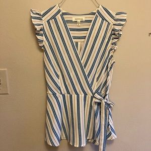 Striped tie-front blouse